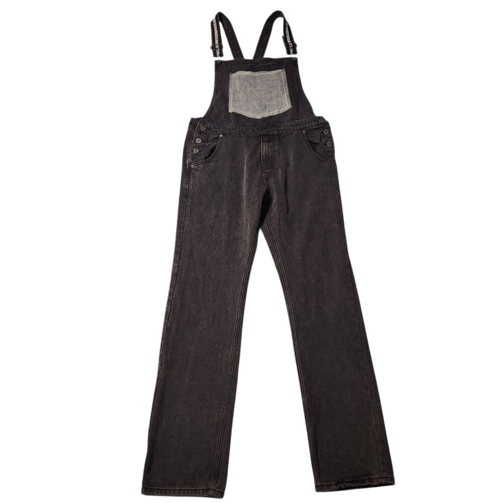Liquor N Poker Black Denim Overalls Size 36x33 Grunge Work Farmer Front Pocket
